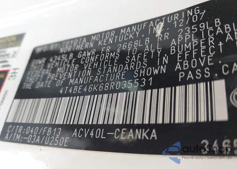 2008 Toyota Camry Le from USA, damaged, VIN 4T4BE46K68R035531